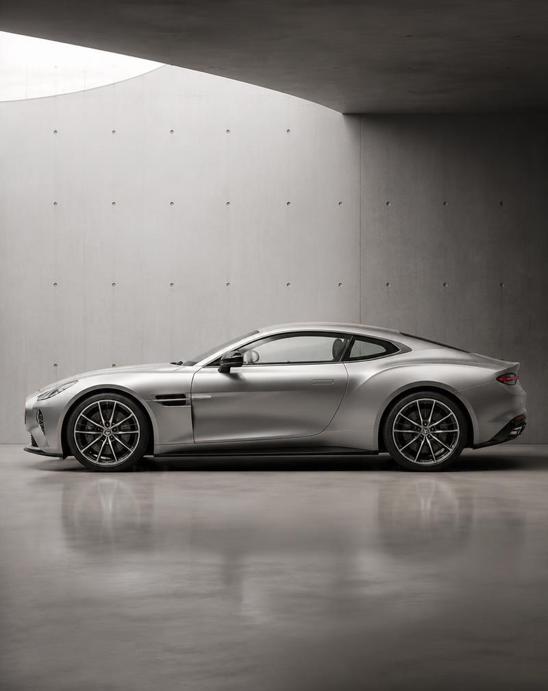 Silver modern grand tourer in a minimalist concrete showroom